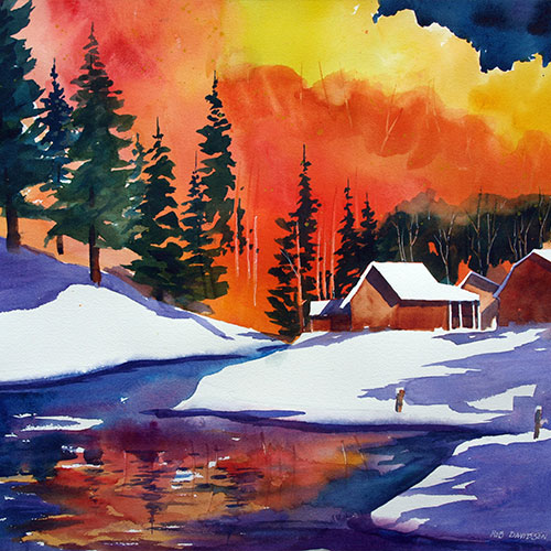 16_rad-winter-cabins-on-stream-24x18-painting_8342