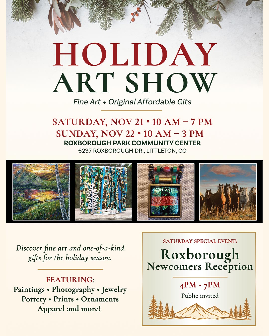 ROX Arts Gallery Holiday Art Show featuring fine art and original affordable gifts